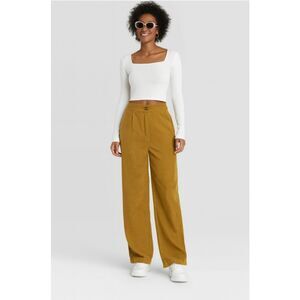 480 Women’s Mustard Corduroy Wide-Leg Pants – High Waist Retro Style